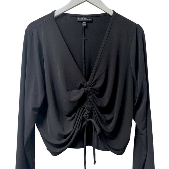LANE BRYANT Crop Top Plus Size 18/20  Black Shrug Ruched Stretch - Picture 1 of 6